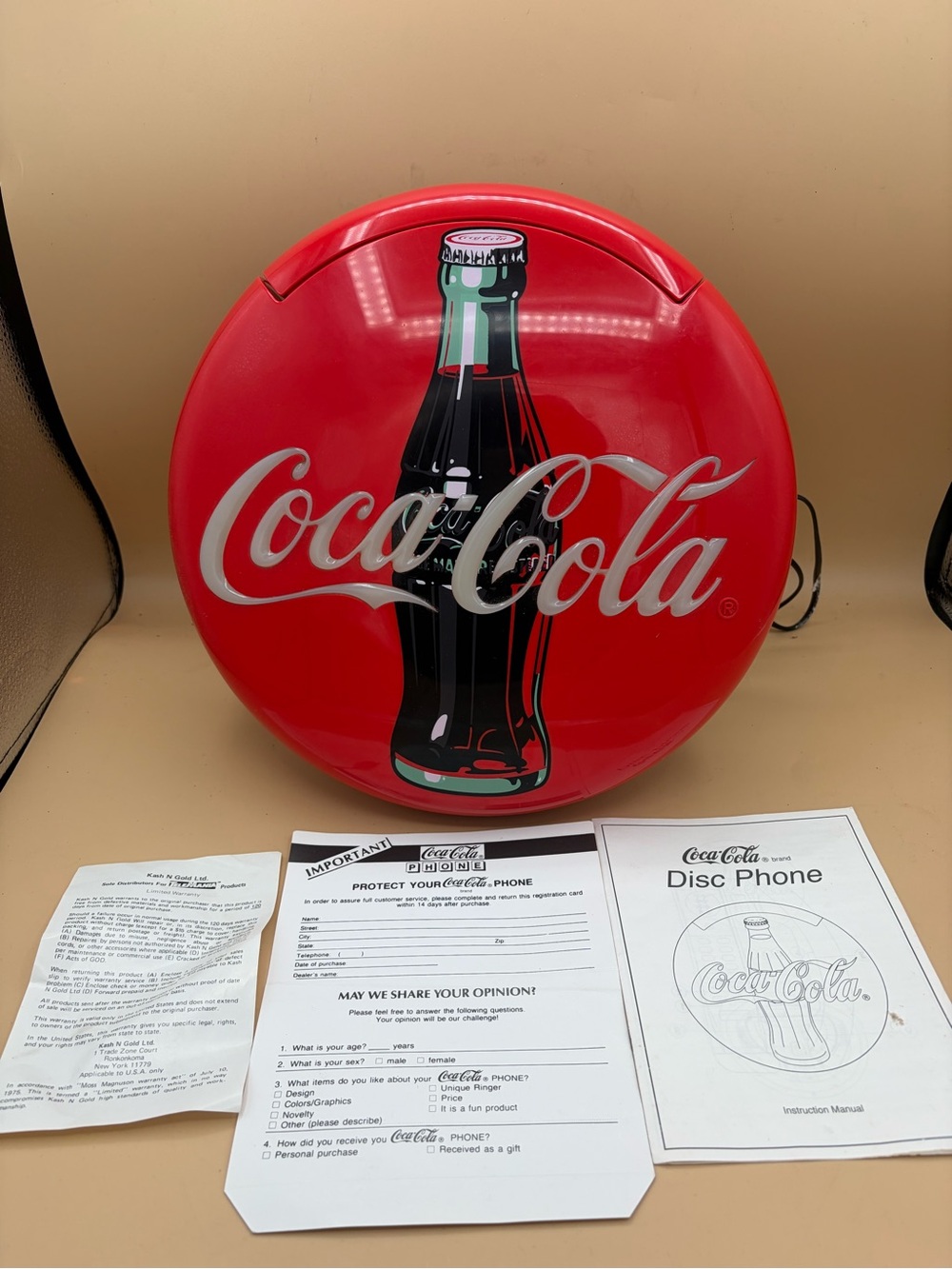 Coca Cola Red Round Disc Phone with Bottle Graphic